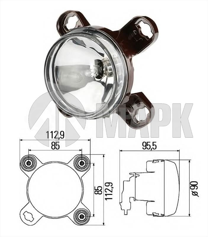 1KO 247 043-027 - Модуль дальнего света D=90mm (с габаритной лампой) Урал-6370/НЕФАЗ (FF, T4W ,H1) 24V (HELLA)